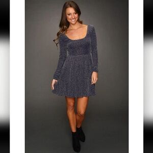 NWOT $128 Free People Purple And Silver Metallic Skater Sress Size Large